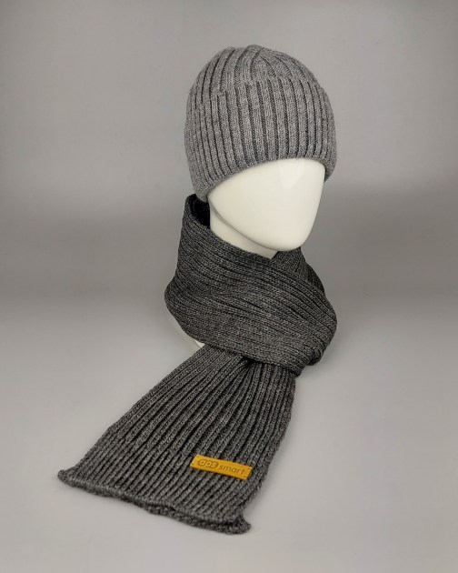 Шарф вязаный 18*180, резинка 2х2 серый